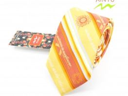 Golden Flower Jk Polyester Woven Necktie Custiomized Production In Low MOQ 金色太阳花向日葵设计JK领带定制高密度提花面料
