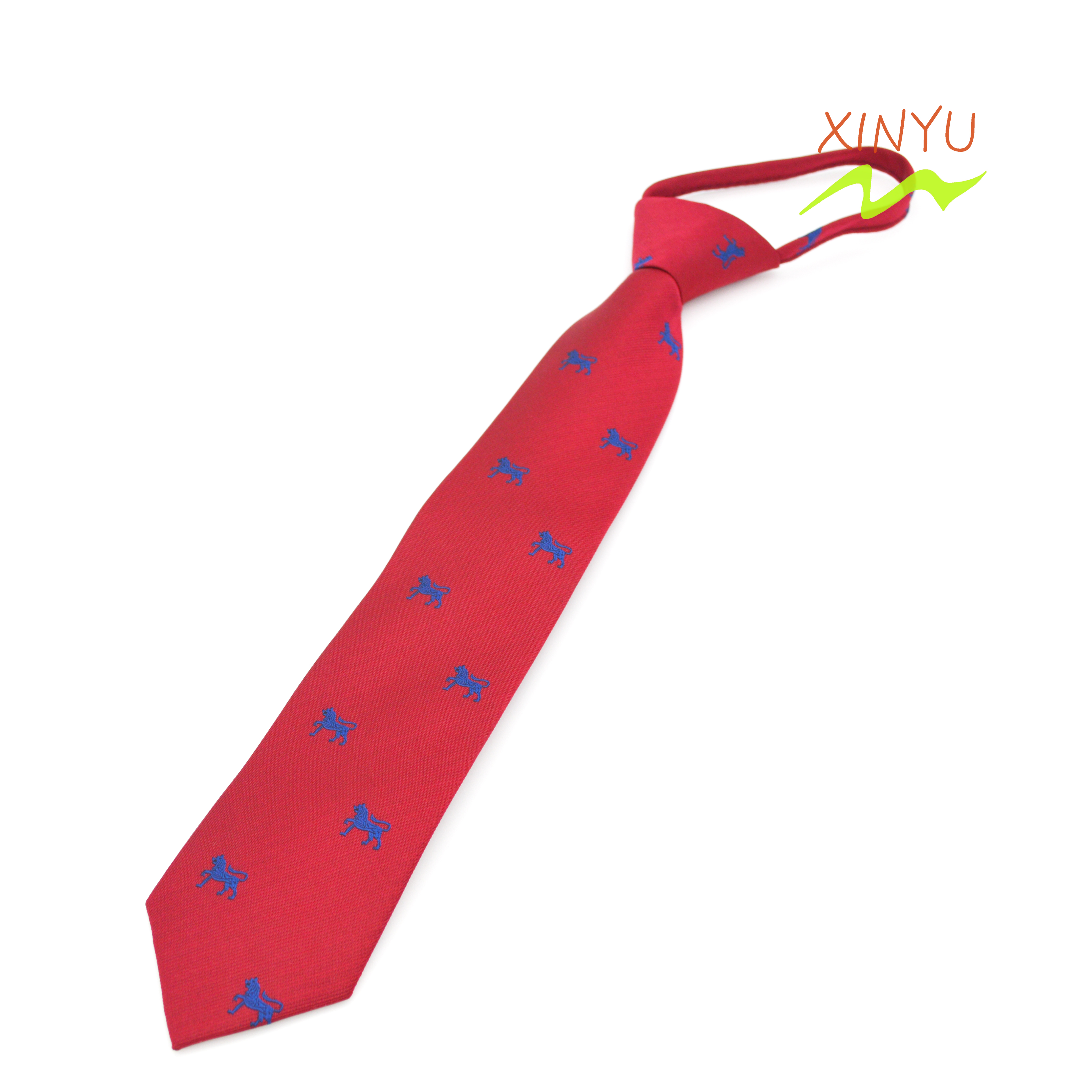 ZIPPER TIES RED WITH BLUE LOGO JACQUARD FABRIC WOVEN STYLE CHILD NECKTIE儿童提花拉链领带定制