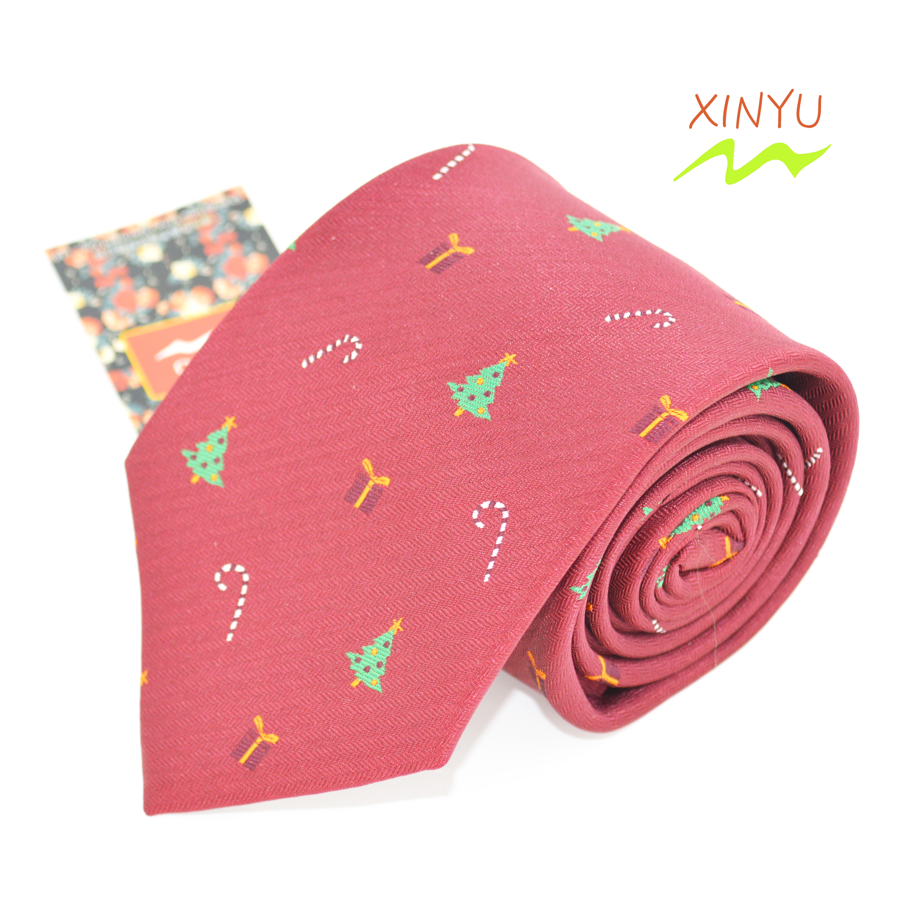 Customized Red Christmas Floral Tie Silk Or Polyester Jacquard Pattern Fabric 红色圣诞花型定制领带真丝涤纶丝提花面料