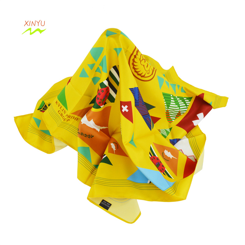 GOLDEN COLOR PATTERN SCARF IN SQUARE CUSTOMIZED DESIGN BY POLYESTER DIGITAL PRINTING LOW MOQ 90*90CM