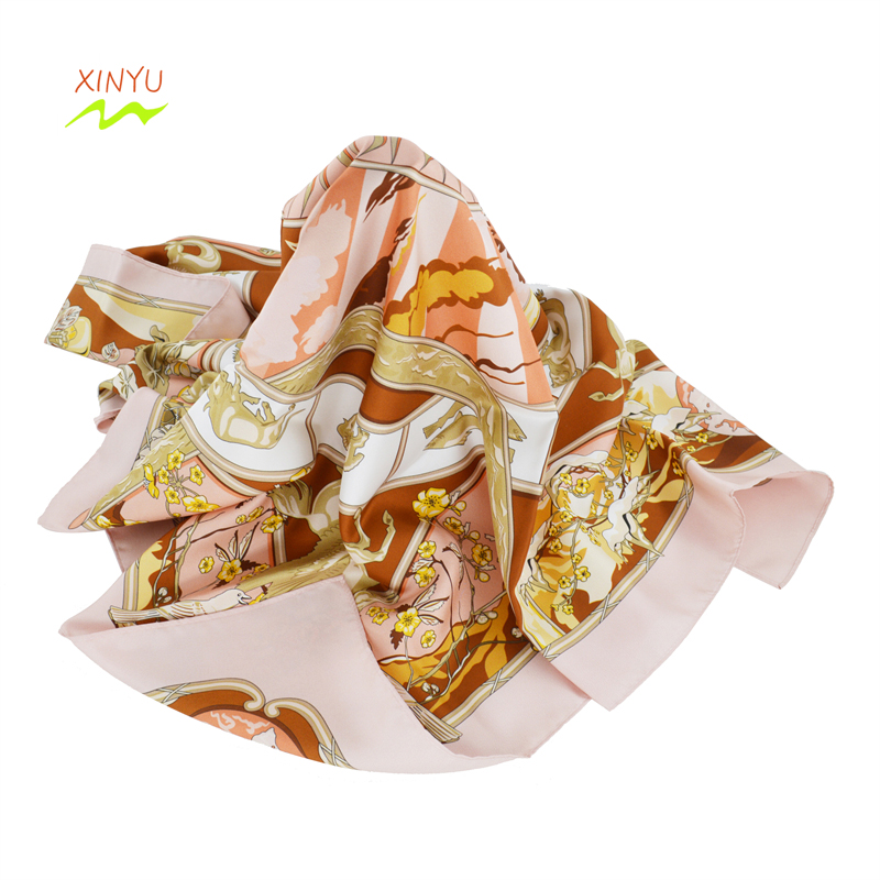 SILK 90CM SQUARE SCARF HAND ROLL 16MM TWILL CUSTOMIZED DESIGN PINK