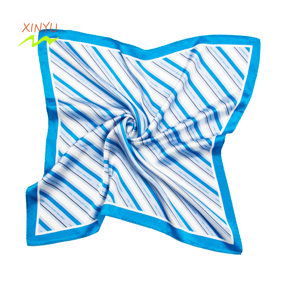 SILK 60CM SQUARE SCARF WITH COMPANY LOGO CUSTOMIZED DESIGN LIGHT BLUE COLOR